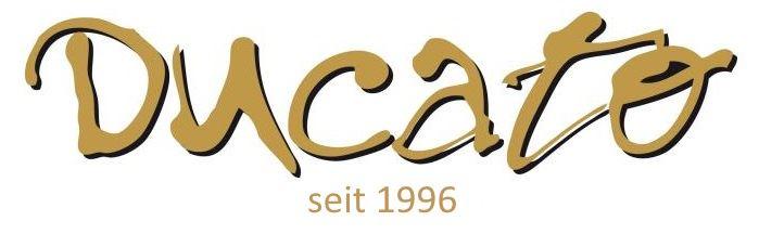 Bild zeigt das Logo von Ducato. Das Wort Ducato wird im Schreibstil goldfarben dargestellt